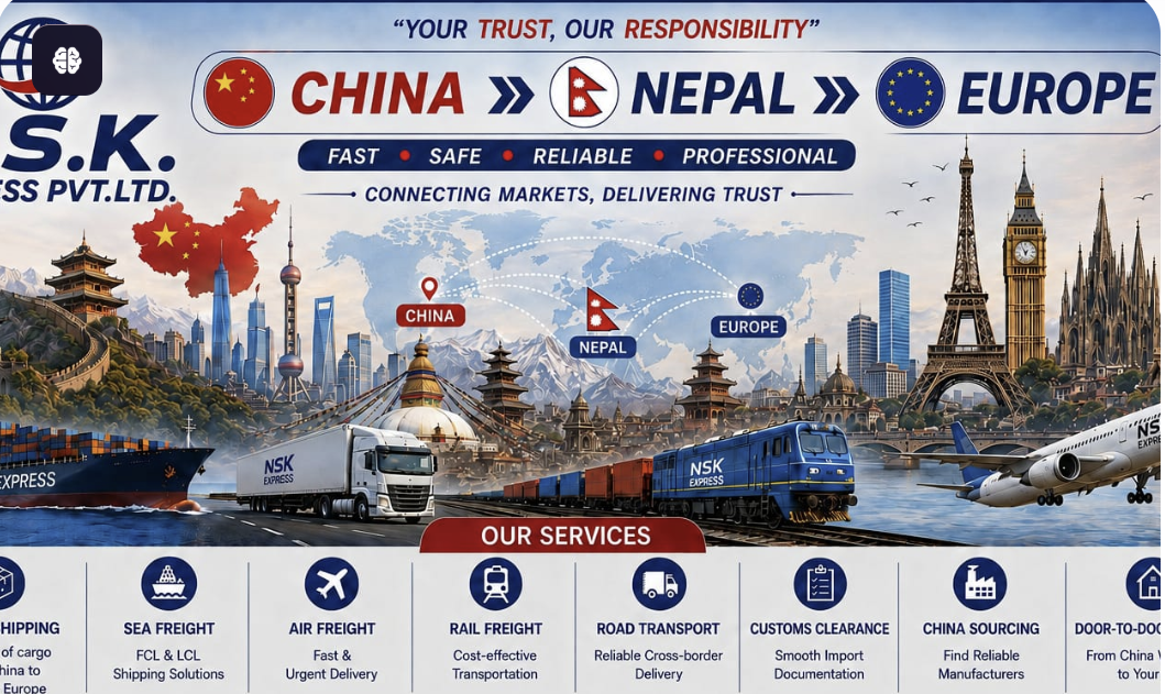 NSK Express corridor visual showing China Nepal Europe logistics corridor